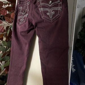 Jeans dark purple, silver stitching